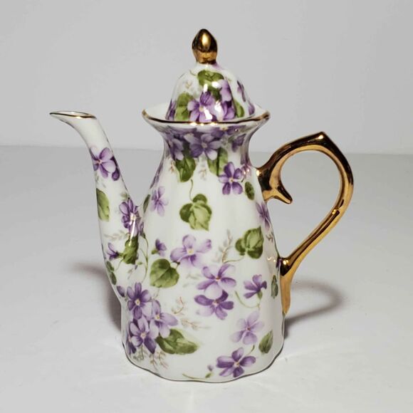 Victoria's Garden Mini Teapot Purple Violets 4.5" - Picture 1 of 8